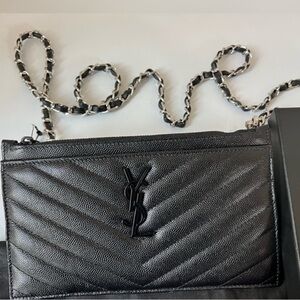 Yves Saint Laurent all black monogram clutch / crossbody
